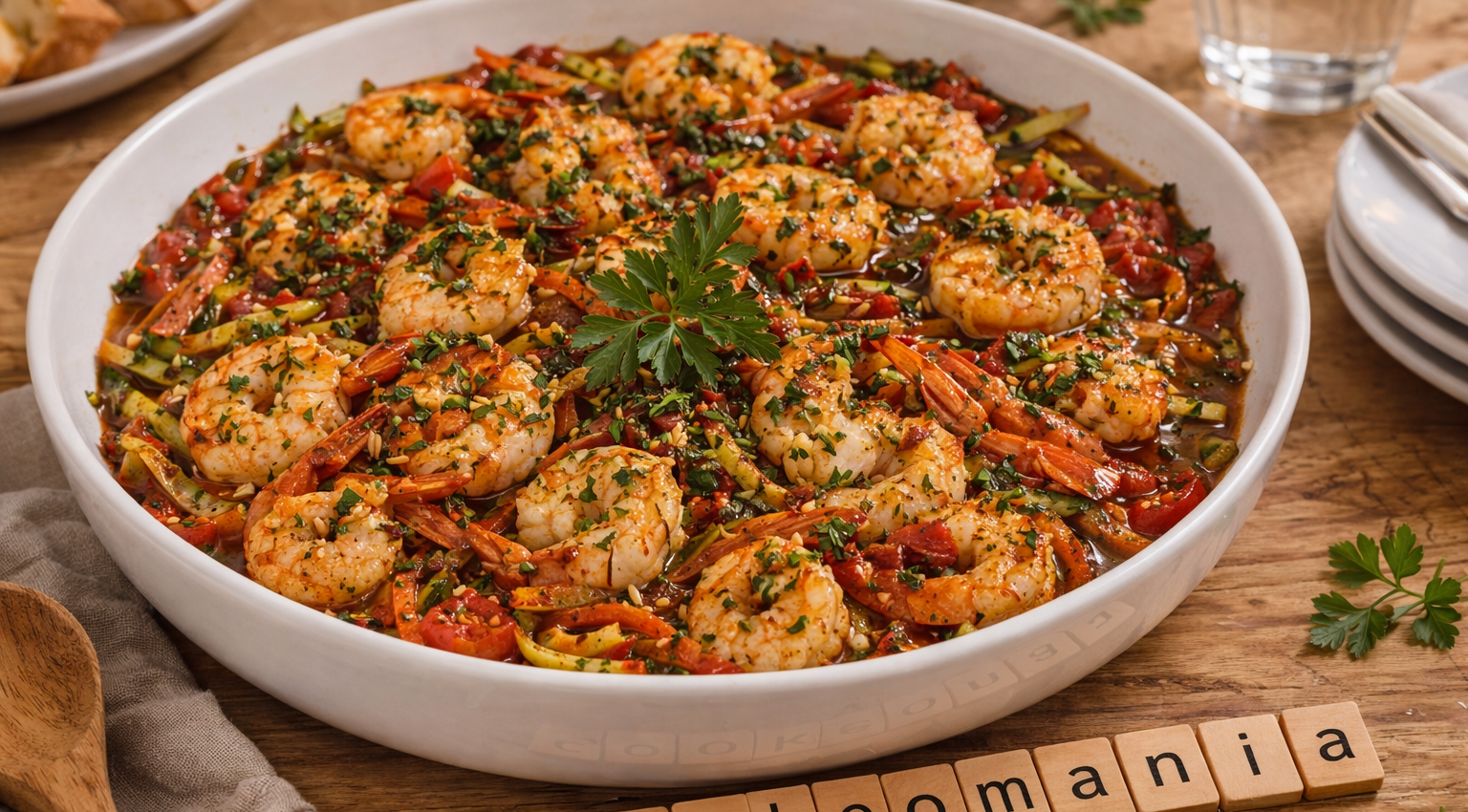 Gambas fraîches aux légumes croquants aillés et persillés au cidre