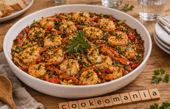 Gambas fraîches aux légumes croquants aillés et persillés au cidre