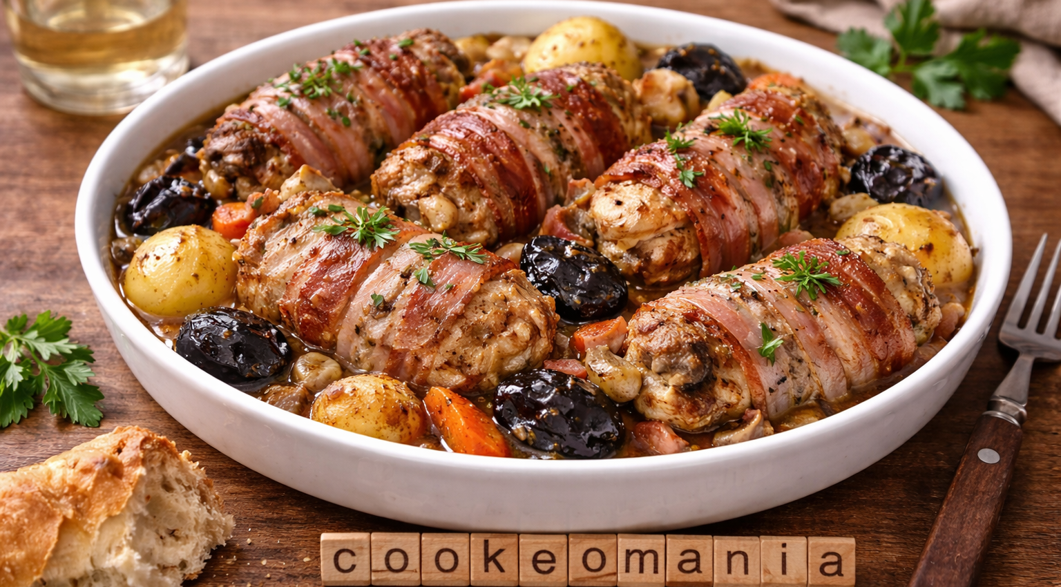 Lapin entrelardé au Cookeo la recette facile aux pruneaux, carottes et pommes de terre