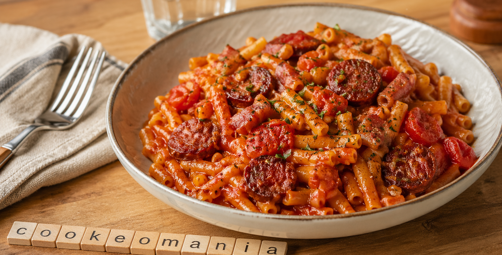 Pâtes au chorizo extra fort au Cookeo, sauce tomate relevée et lardons