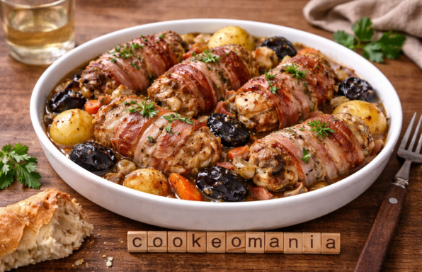 Lapin entrelardé au Cookeo la recette facile aux pruneaux, carottes et pommes de terre