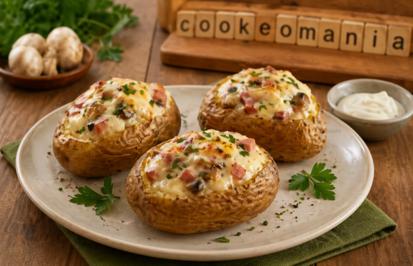 Pommes de terre farcies à la Vache qui rit, lardons et champignons