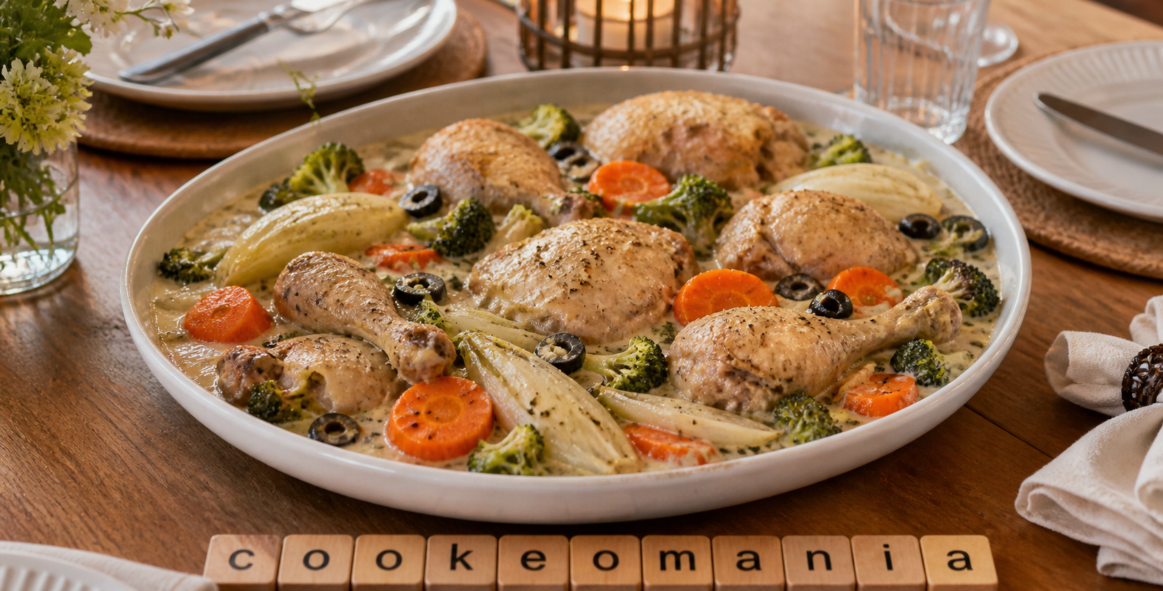 Poulet vapeur à l’anis au Cookeo, légumes fondants et sauce crème aux olives
