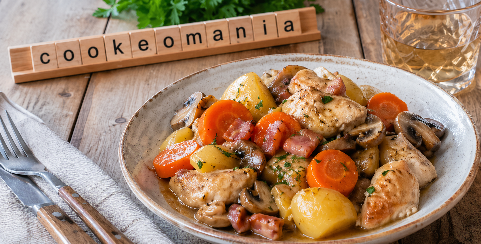 Poêlée de poulet, pommes de terre et carottes
