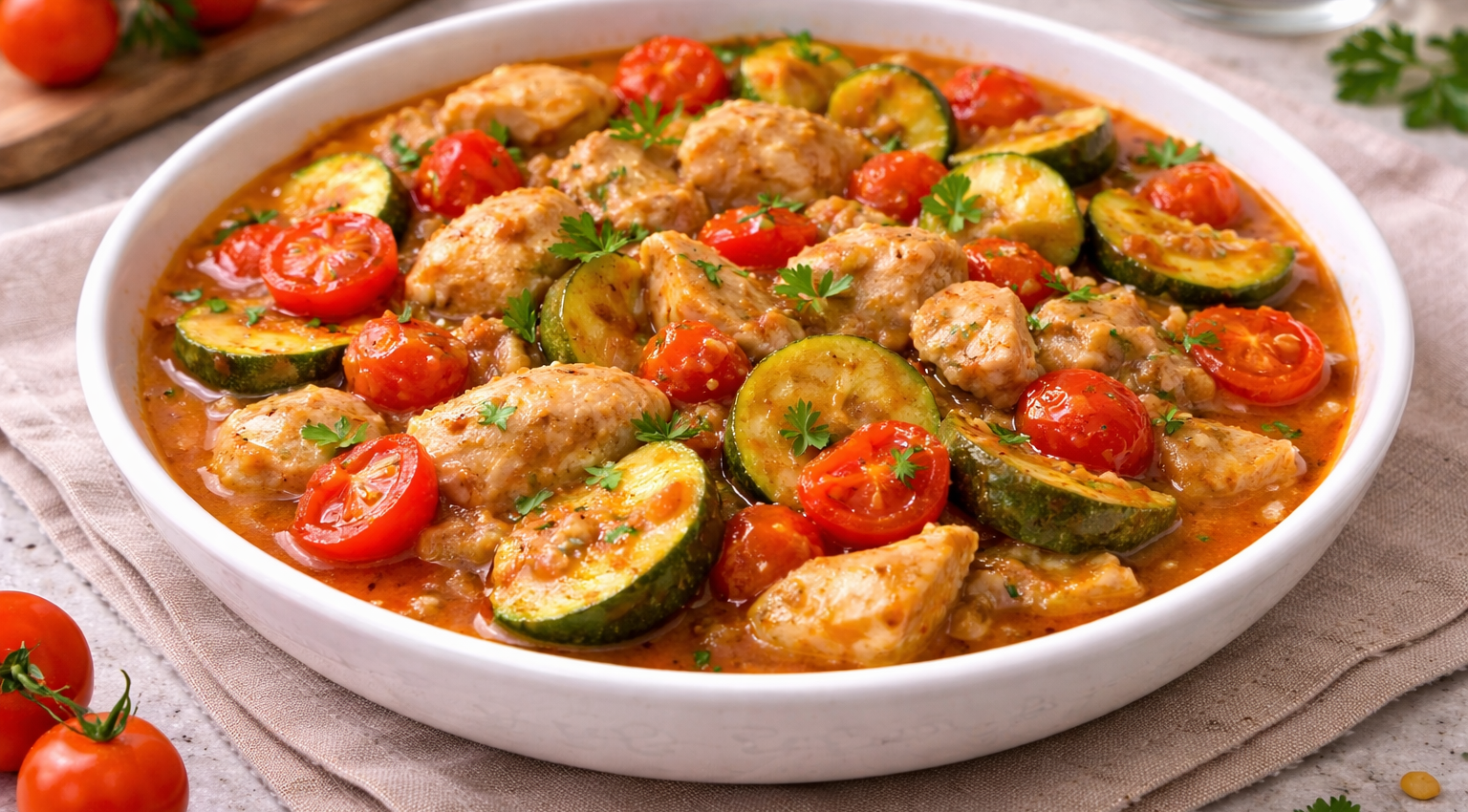 Préparez un délicieux poulet méridional au Cookeo avec courgettes, tomates cerises et sauce parfumée pour un repas facile, rapide et ensoleillé.