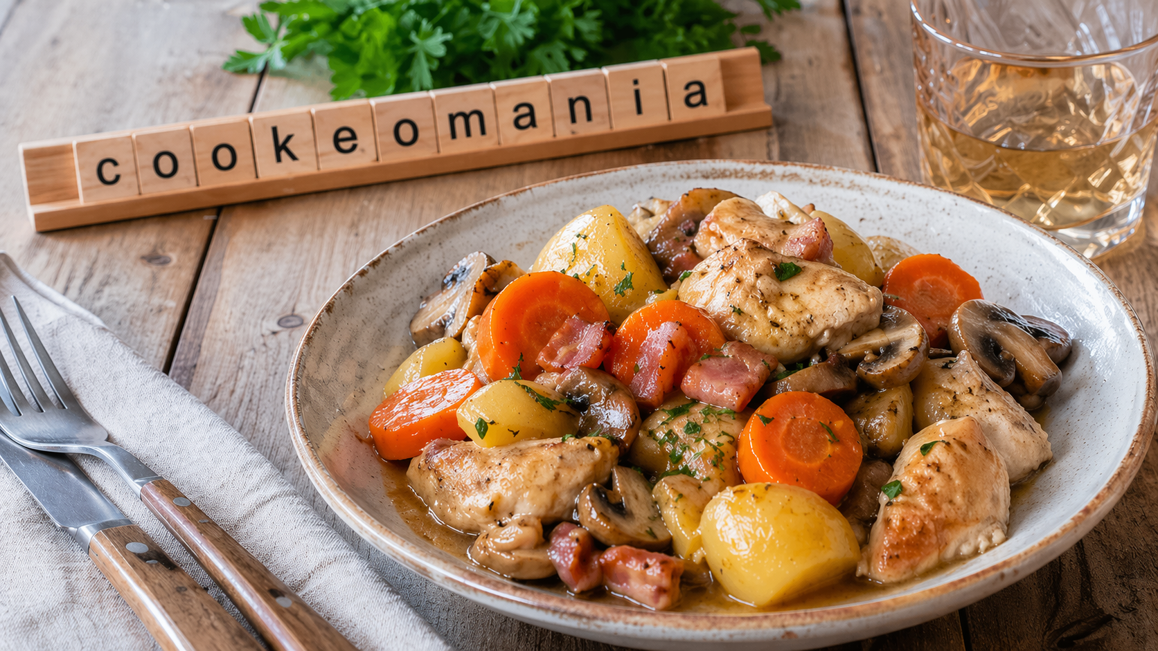 Poêlée de poulet, pommes de terre et carottes