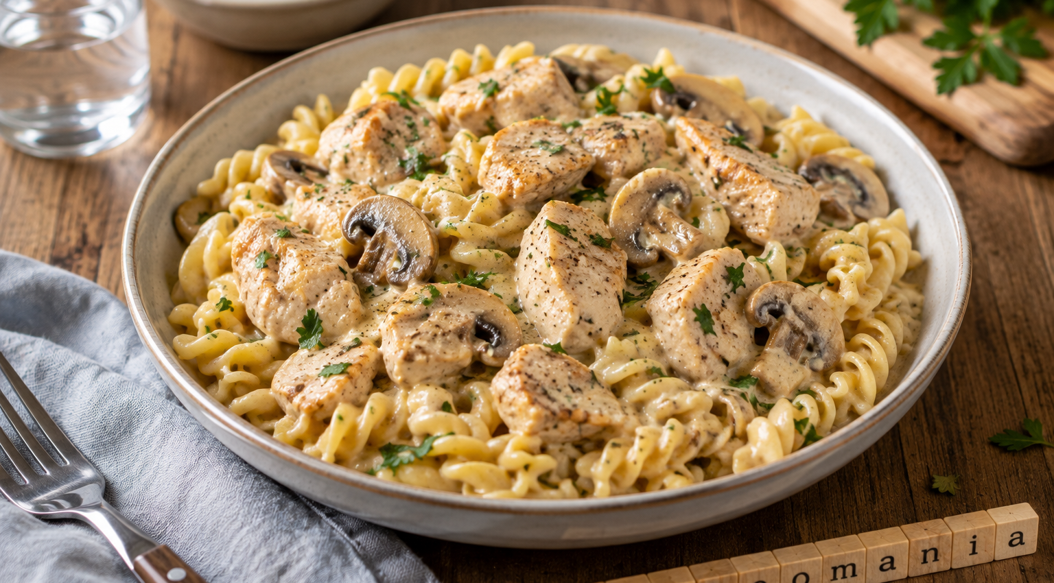 Poulet crémeux aux champignons et pâtes, le plat familial express