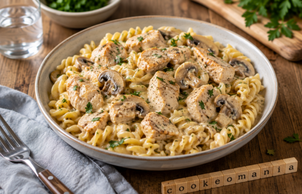 Poulet crémeux aux champignons et pâtes, le plat familial express