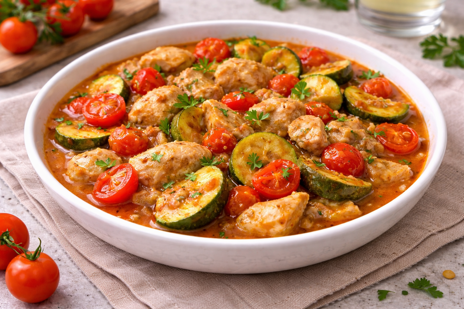 Préparez un délicieux poulet méridional au Cookeo avec courgettes, tomates cerises et sauce parfumée pour un repas facile, rapide et ensoleillé.