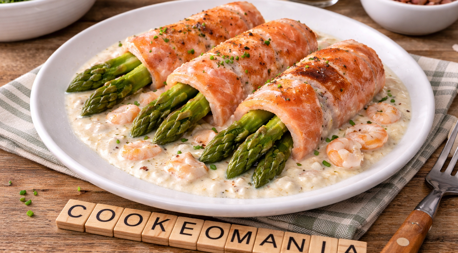 Roulades de saumon fumé aux asperges au Cookeo la recette chic et facile avec sauce chèvre-crevettes