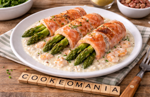 Roulades de saumon fumé aux asperges au Cookeo la recette chic et facile avec sauce chèvre-crevettes