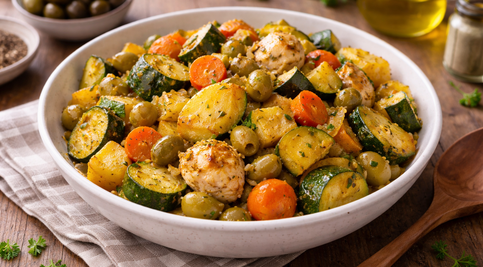 Tajine de poulet au citron confit et olives