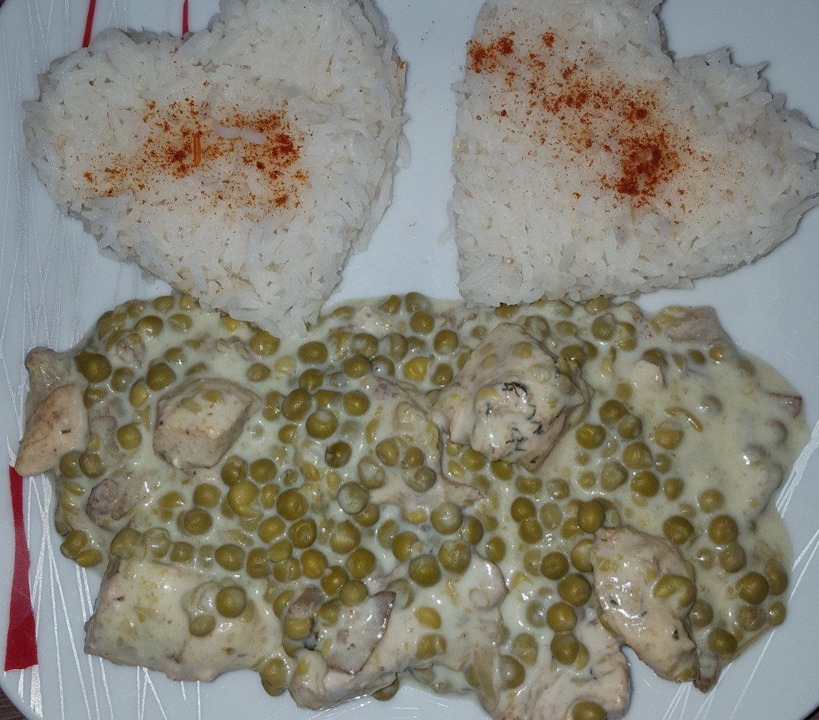 Escalope de poulet au petit pois