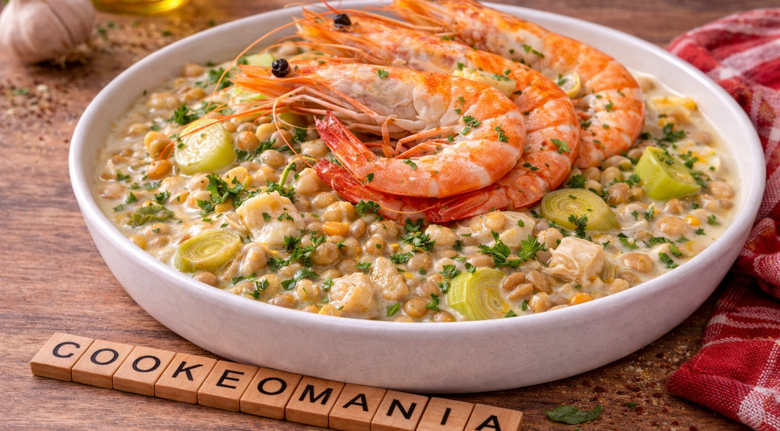 Légumes secs gourmands aux gambas et poireaux fondants au Cookeo