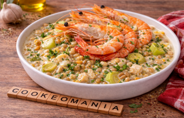 Légumes secs gourmands aux gambas et poireaux fondants au Cookeo