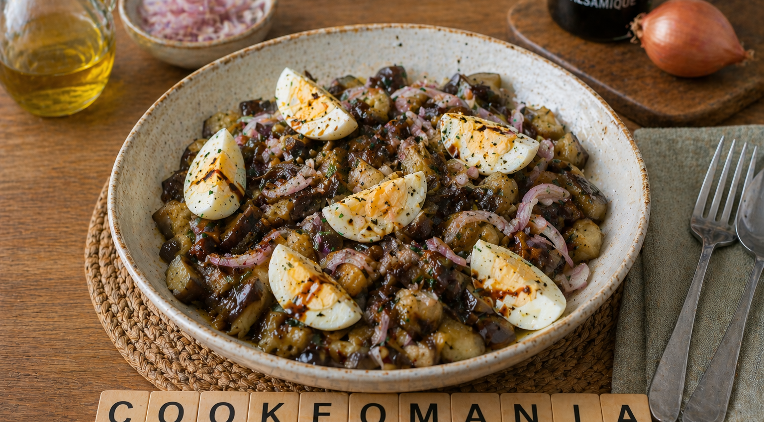 Salade au Cookeo d’aubergines à l’échalote et œufs durs