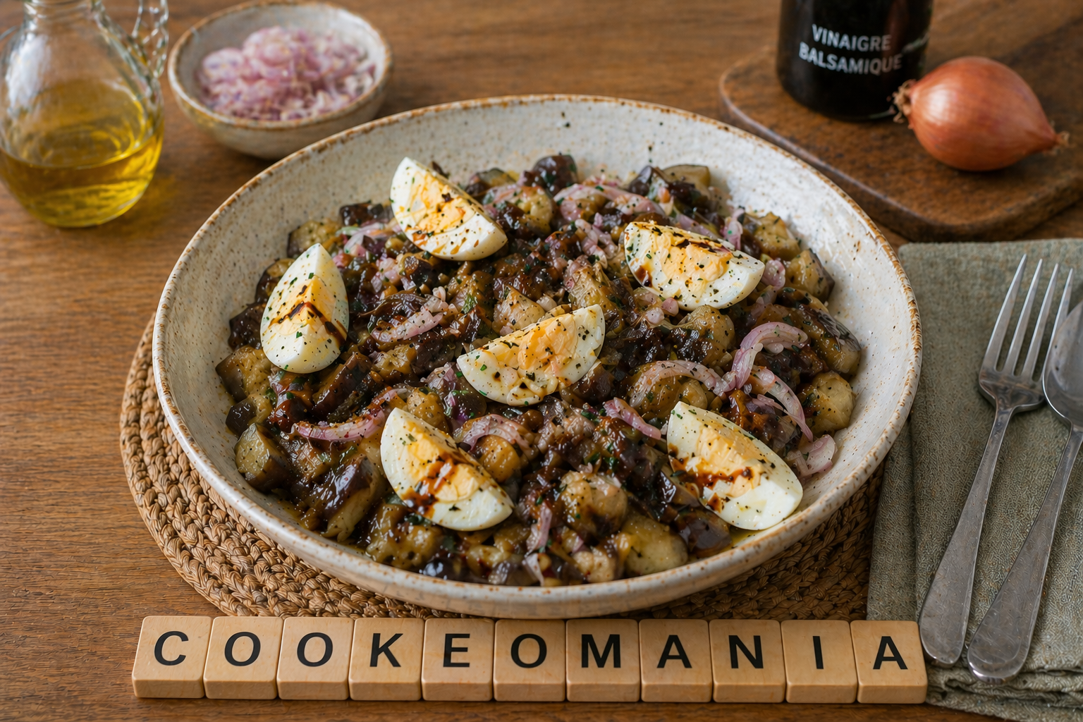 Salade au Cookeo d’aubergines à l’échalote et œufs durs