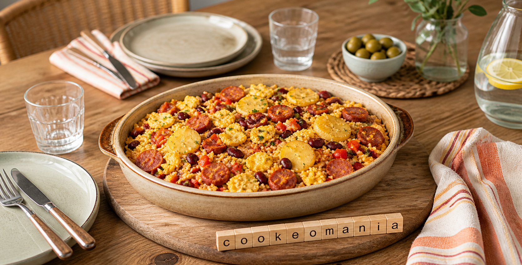Brouillade à l’espagnole au Cookeo, riz, chorizo et œufs fondants dans une assiette généreuse