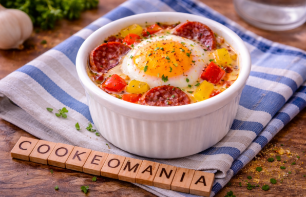 Œuf cocotte au chorizo et poivron mariné au Cookeo