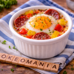 Œuf cocotte au chorizo et poivron mariné au cookéo