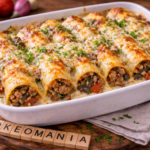 Manicottis farcis au bœuf, merguez et aubergine gratinés à la parmesane au robot multi-cuiseur cookéo