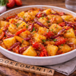 Patatas fondantes aux oignons rouges, poivrons grillés et tomates au multicuiseur Moulinex