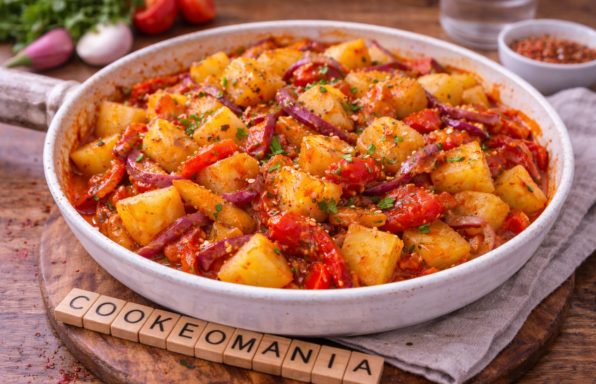 Patatas fondantes aux oignons rouges, poivrons grillés et tomates au Cookeo
