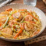 Pâtes aux Saint-Jacques, crevettes et julienne de légumes à l'autocuiseur Moulinex