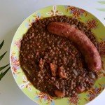 Saucisses de Toulouse, lentilles et lardons au cookéo