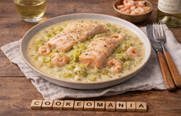 Pavés de saumon et crevettes au Cookeo la recette facile aux poireaux et vin blanc