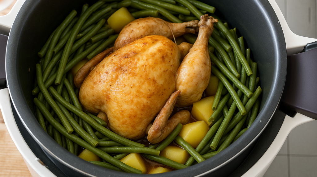 Poulet entier haricots verts et pommes de terre au cookeo - Cookeo Mania