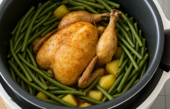 Poulet entier haricots verts et pommes de terre au cookeo