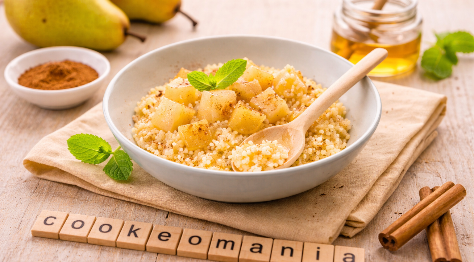Préparez un couscous sucré aux poires et miel au Cookeo, un dessert fondant et parfumé à la cannelle, facile et rapide à savourer.