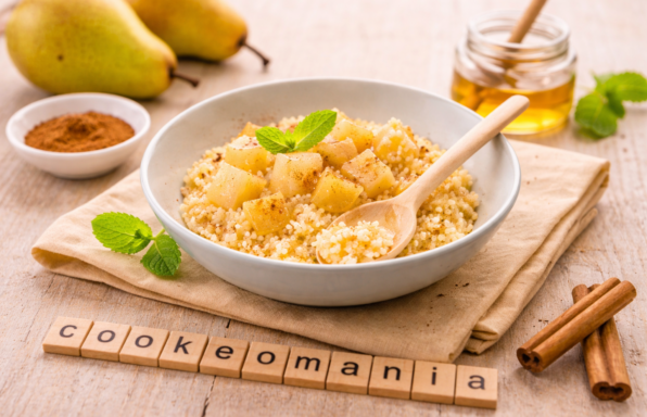 Préparez un couscous sucré aux poires et miel au Cookeo, un dessert fondant et parfumé à la cannelle, facile et rapide à savourer.
