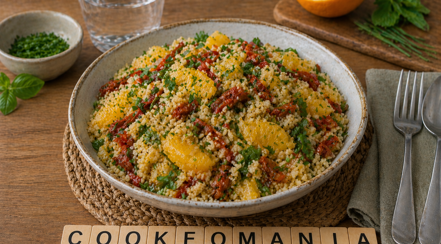 Salade au Cookeo de boulgour aux herbes fraîches, orange et tomates confites