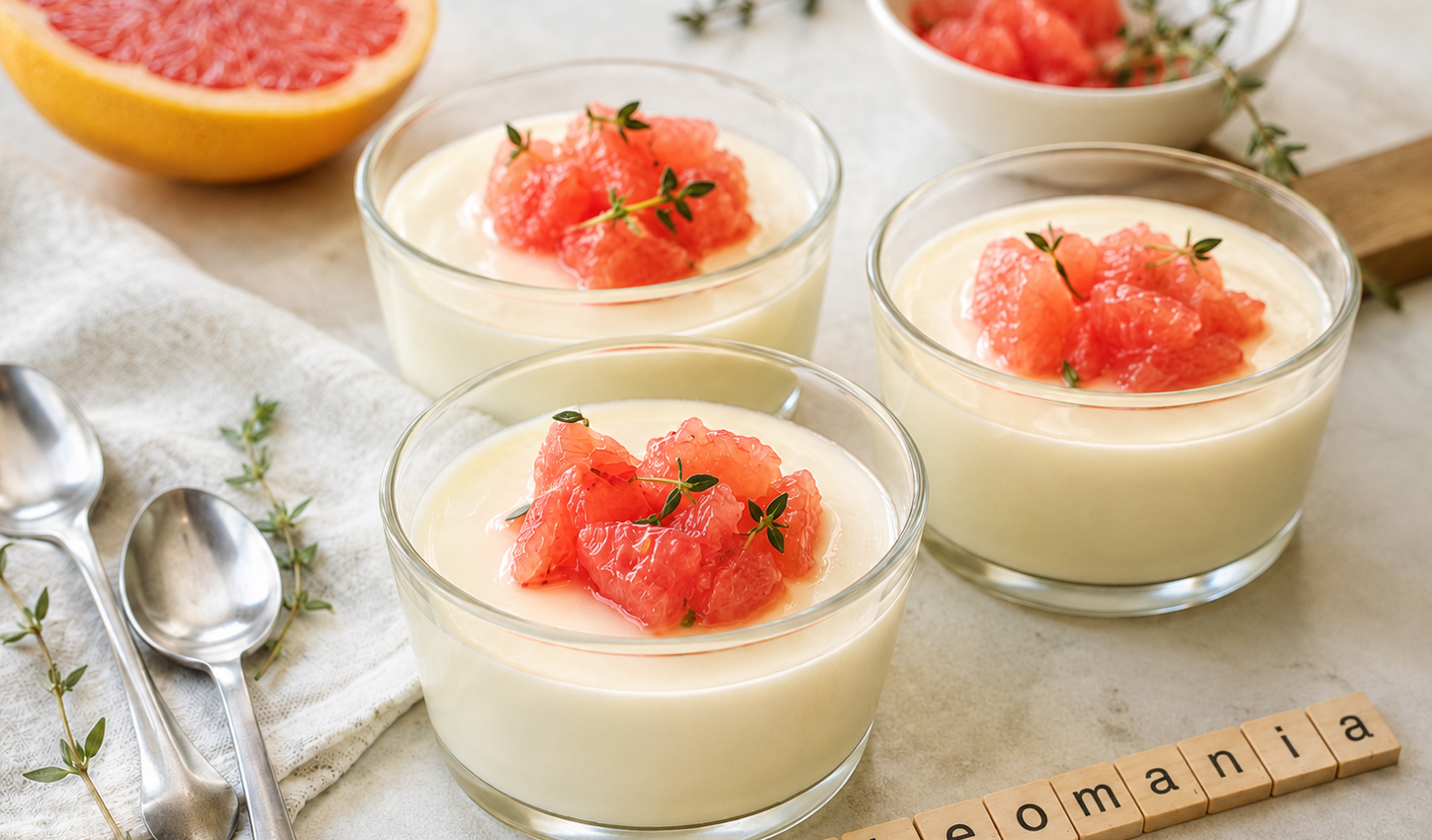 Panna cotta thym et pamplemousse au Cookeo, un dessert frais et parfumé qui change