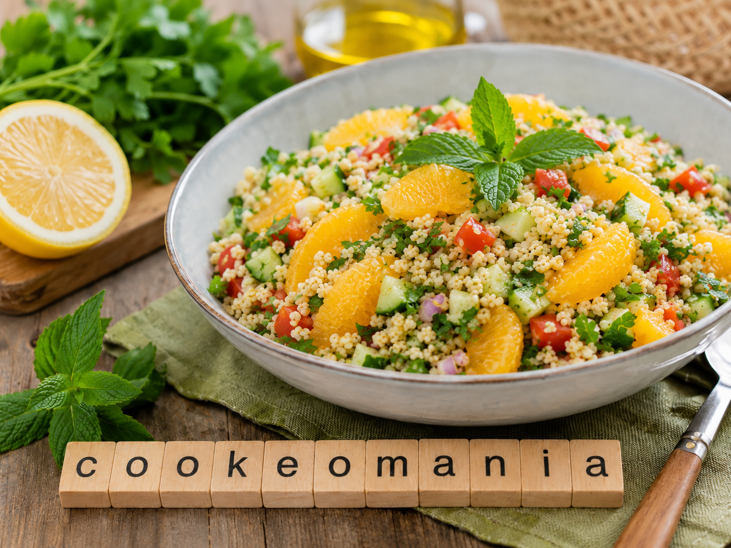 Salade au Cookeo de boulgour aux herbes fraîches, orange et tomates confites