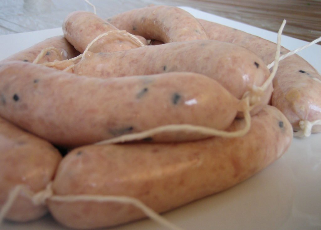 Boudin blanc aux champignons et vin