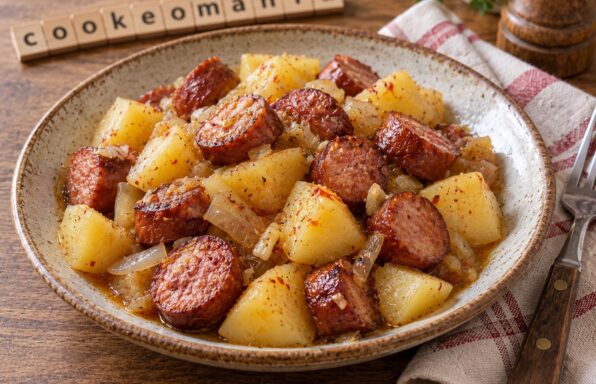 Pommes de terre épicées aux saucisses fumées