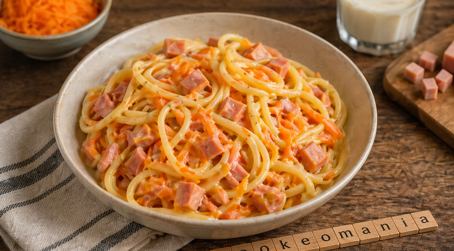 Pâtes fondantes aux carottes et jambon végétarien au Cookeo