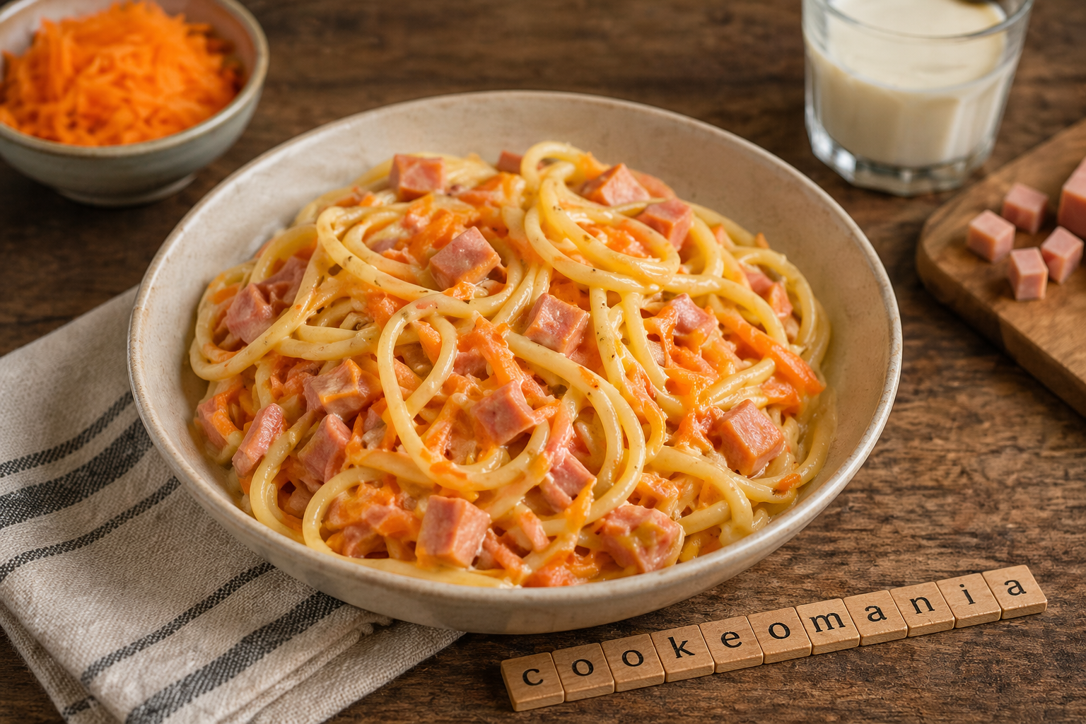 Pâtes fondantes aux carottes et jambon végétarien au Cookeo