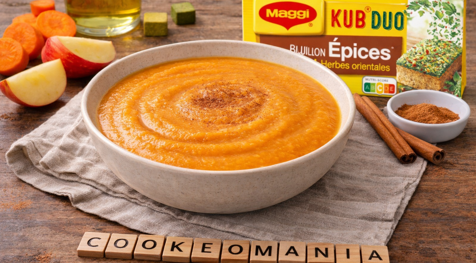 Cette soupe carotte, pomme et cannelle au Cookeo est la recette douce et surprenante à tester absolument