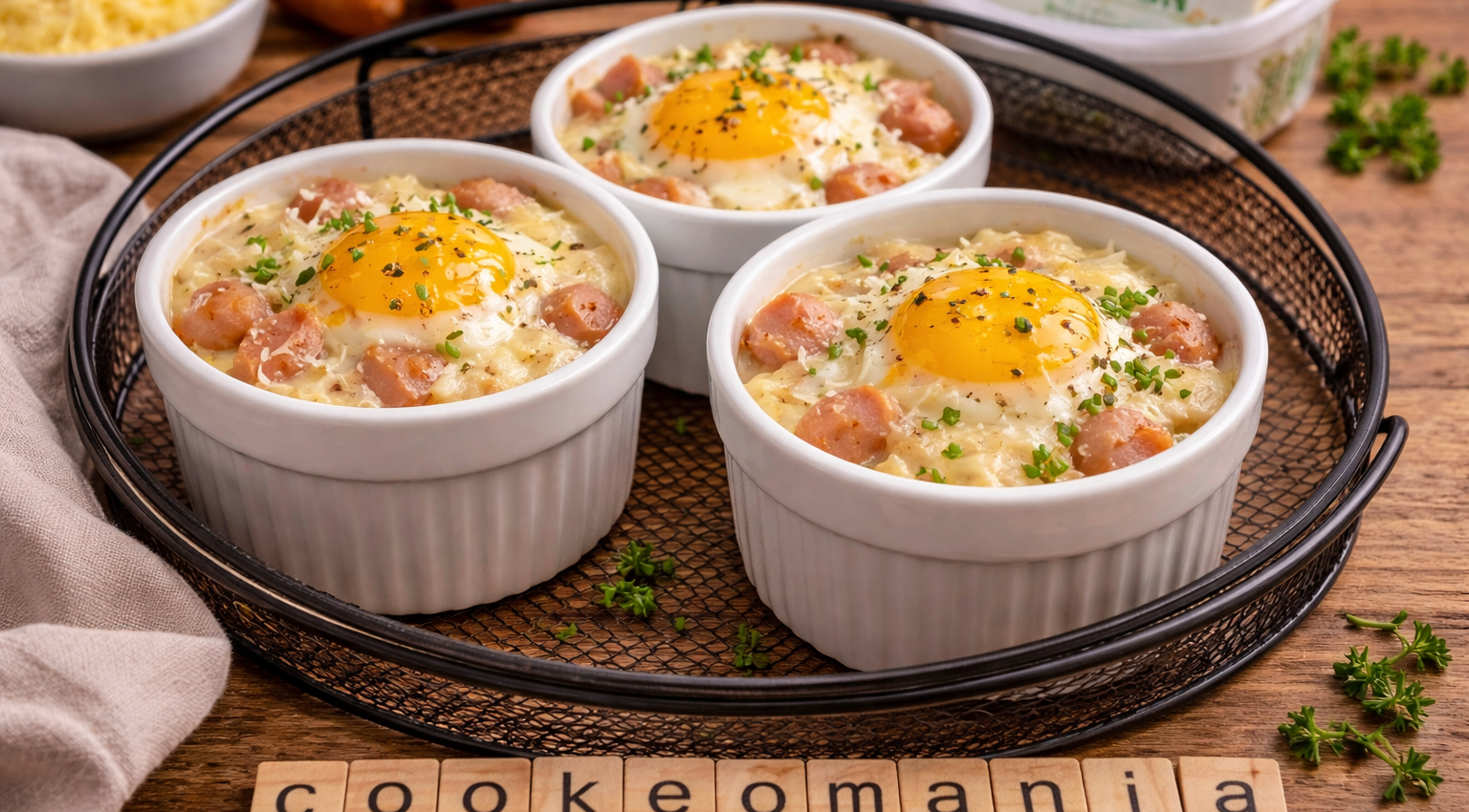 Œufs cocotte au Boursin au Cookeo la recette facile avec knacks et gruyère