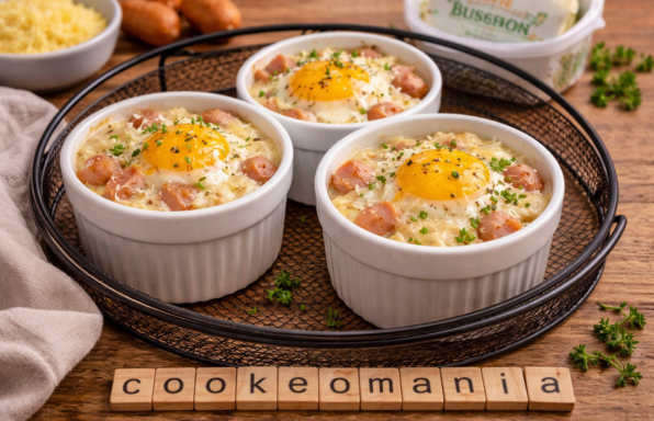 Œufs cocotte au Boursin au Cookeo la recette facile avec knacks et gruyère