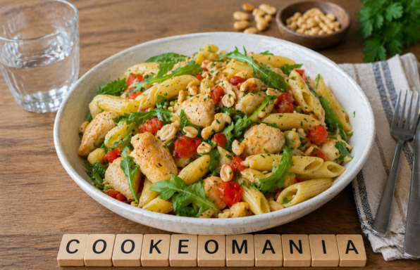 Salade au Cookeo de pâtes au poulet, cacahuètes et roquette