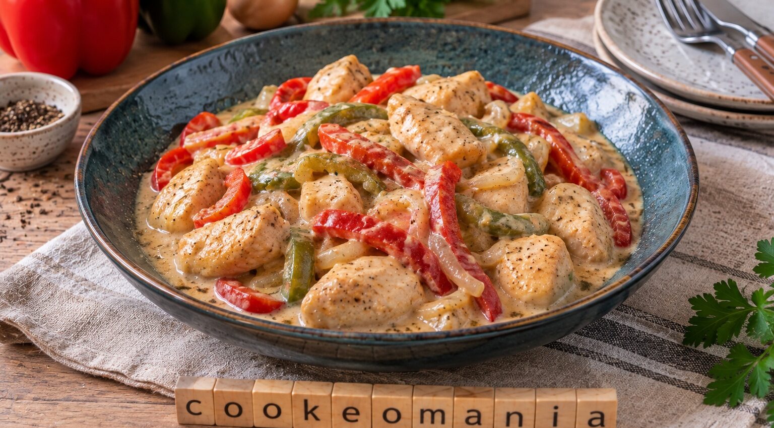 Poulet à la crème et aux poivrons