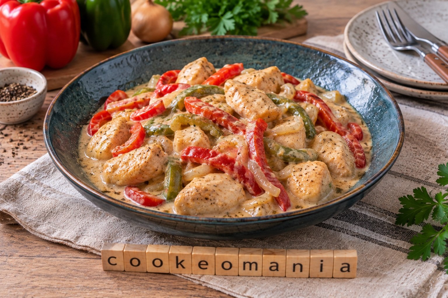 Poulet à la crème et aux poivrons