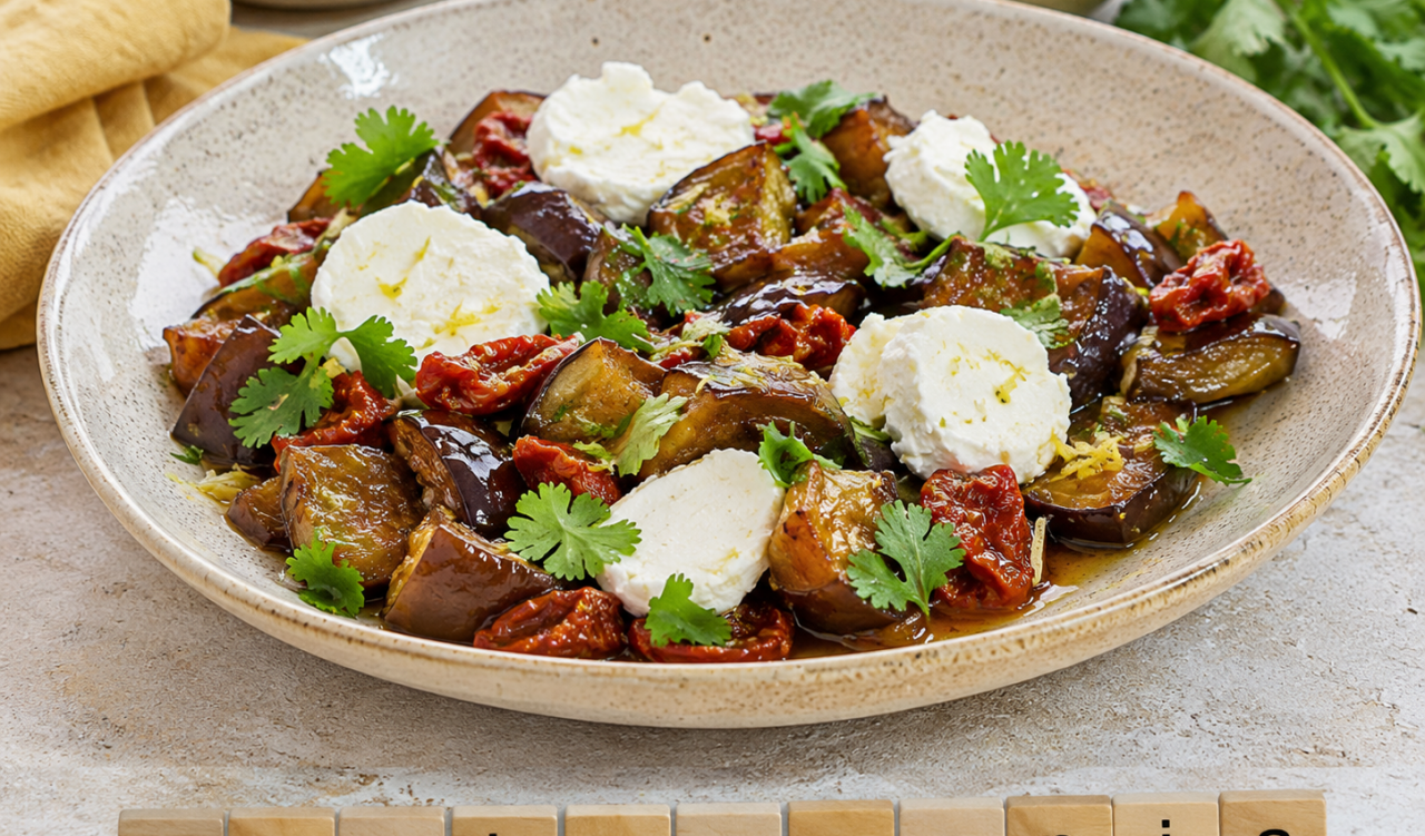 Salade d’aubergines fondantes au miel et chèvre au Cookeo