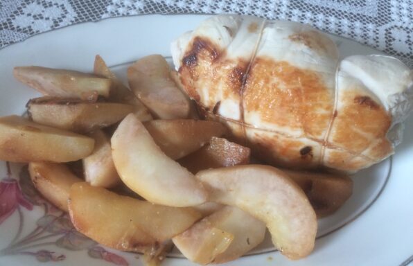 Rôti de dinde au roquefort et poires