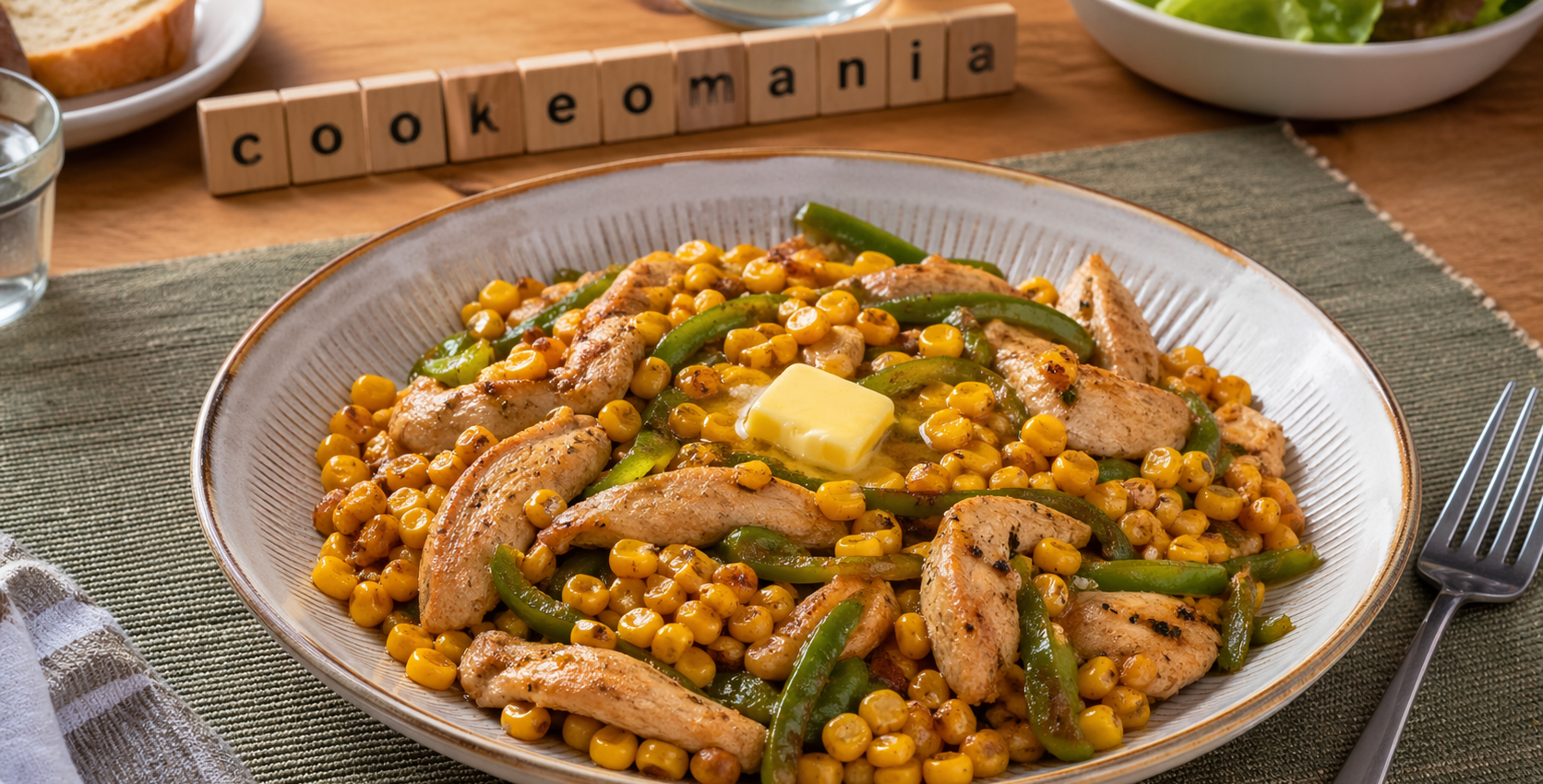 Préparez des aiguillettes de poulet au maïs et piment vert au Cookeo, une recette facile, rapide et savoureuse avec ail, beurre demi-sel et maïs doux.